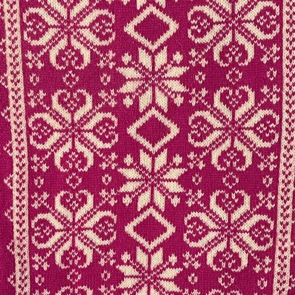 Bloomingdales Cashmere Wool Nordic Alpine Pom Poms Scarf Hot Pink Ivory Soft New - Picture 2 of 12